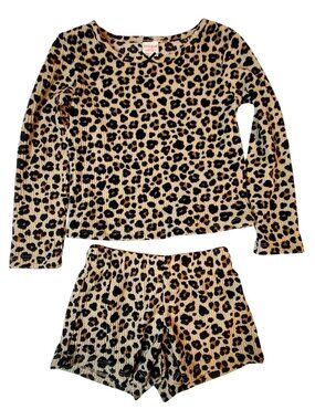 Cat & Jack Leopard Print XS Pajama Set Flame Resistant Sleepwear Long-sleeve